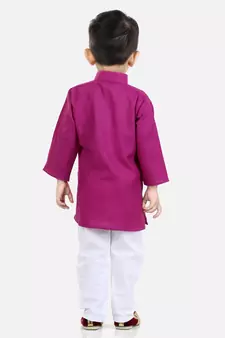 Stand Collar Cotton Kurta pajama-Purple