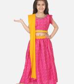 Bandhani Net pleated Sleeves Lehenga- Pink
