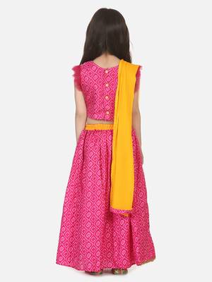 Bandhani Net pleated Sleeves Lehenga- Pink 3