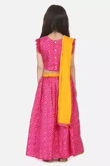 Bandhani Net pleated Sleeves Lehenga- Pink