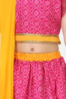 Bandhani Net pleated Sleeves Lehenga- Pink