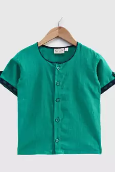 Cotton Half Sleeve Shirt For Baby Boys- Green 
