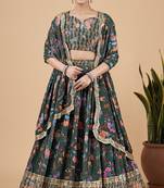 Green floral print
 georgette semi stitched lehenga
