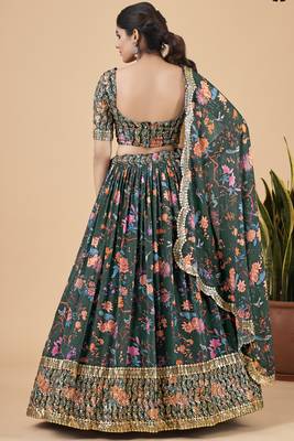 Green floral print
 georgette semi stitched lehenga 4