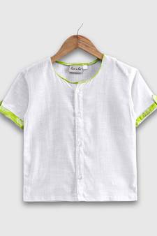 Cotton Half Sleeve Shirt For Baby Boys- White 