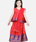 Jacquard Lehenga with Flared Choli with Dupatta- Red