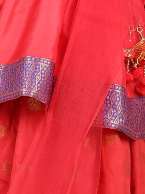 Jacquard Lehenga with Flared Choli with Dupatta- Red 4