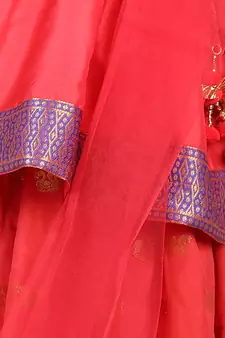 Jacquard Lehenga with Flared Choli with Dupatta- Red