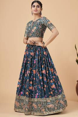 Blue embroidered georgette semi stitched lehenga 3