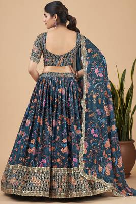 Blue embroidered georgette semi stitched lehenga 4