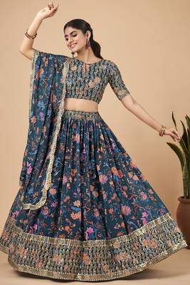Blue embroidered georgette semi stitched lehenga 5