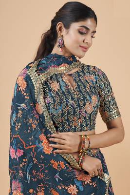 Blue embroidered georgette semi stitched lehenga 6
