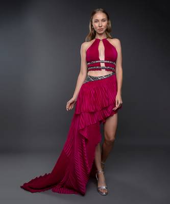 Fuchsia Pink Body cut Asymmetrical Gown 1