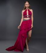 Fuchsia Pink Body cut Asymmetrical Gown