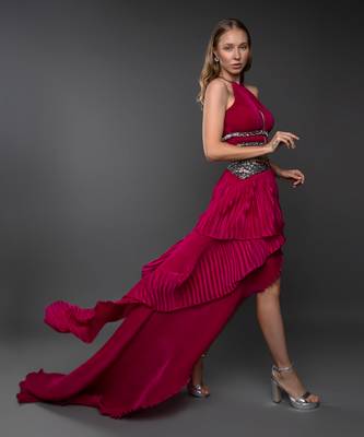 Fuchsia Pink Body cut Asymmetrical Gown 3