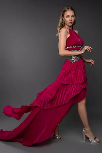 Fuchsia Pink Body cut Asymmetrical Gown