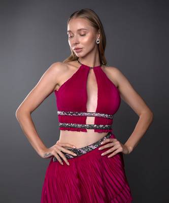 Fuchsia Pink Body cut Asymmetrical Gown 5