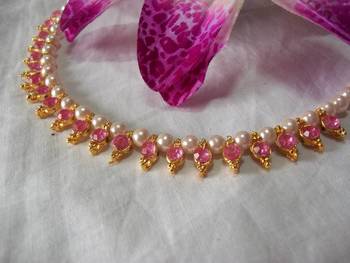 Pink beads pearl necklace 2