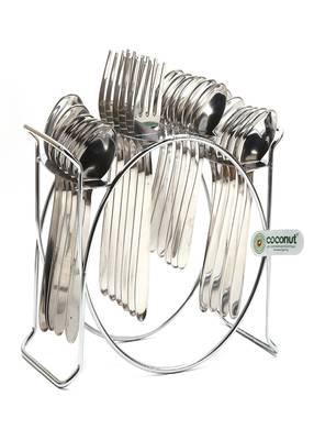 Coconut Stainless Steel Cutlery Set with Hanging Stand (12 Dinner Spoons, 1