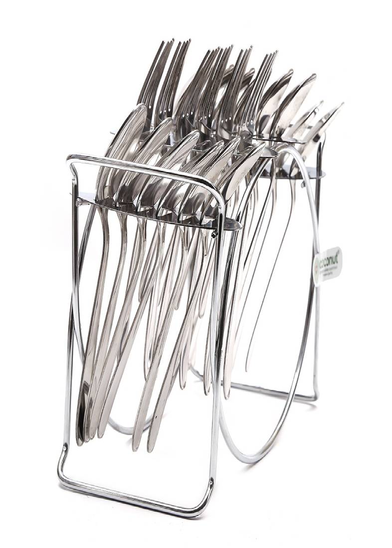 Coconut Stainless Steel Cutlery Set with Hanging Stand (12 Dinner Spoons,