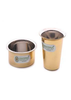 Coconut PVD Coating Kumbakonam Dabara Set Kumbakonam Coffee Dabara Set / Tea Dabara Set/ Serving Drinkware / Pack of 2 3