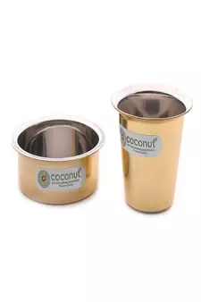Coconut PVD Coating Kumbakonam Dabara Set Kumbakonam Coffee Dabara Set / Tea Dabara Set/ Serving Drinkware / Pack of 2