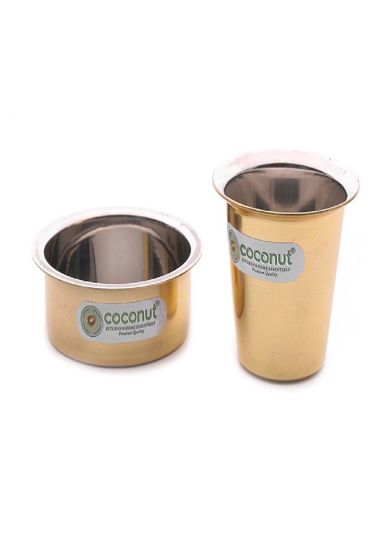 Coconut PVD Coating Kumbakonam Dabara Set Kumbakonam Coffee Dabara Set / Tea Dabara Set/ Serving Drinkware / Pack of 2