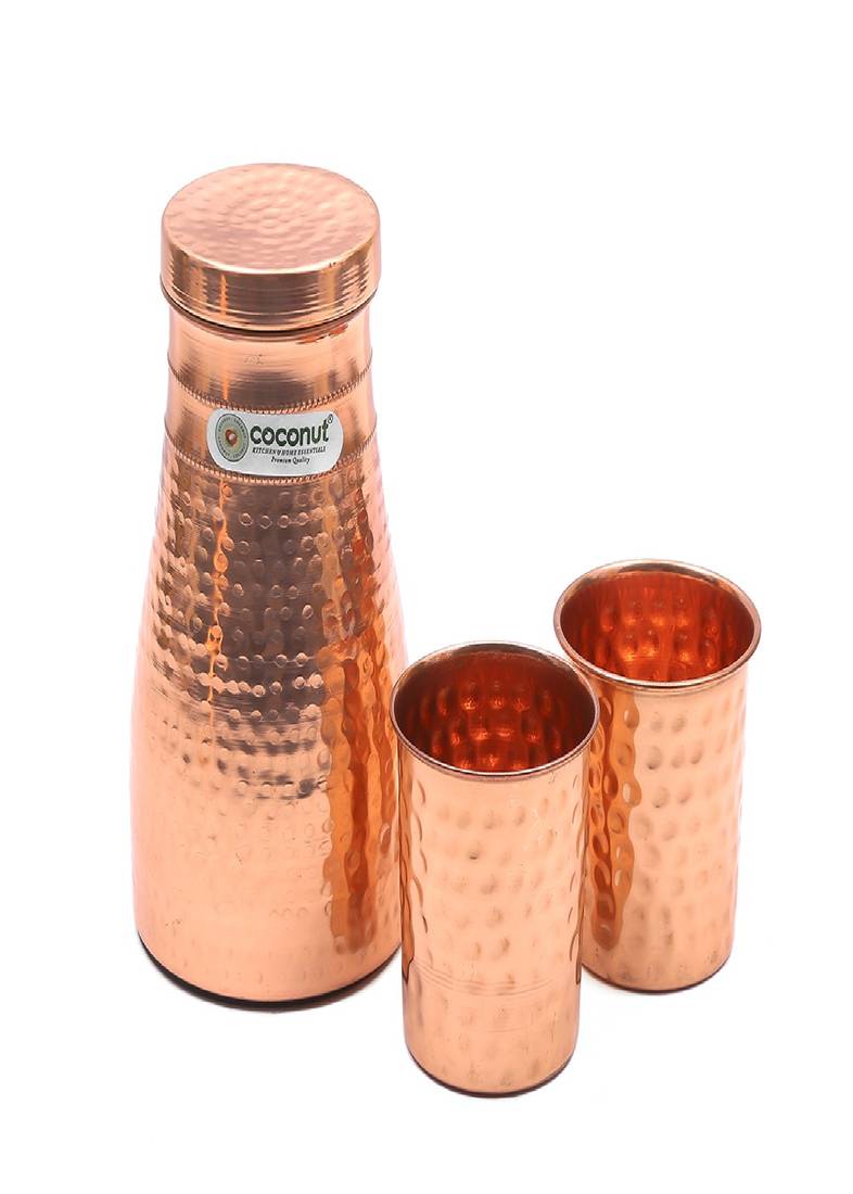Coconut Copper Hammered Jug Pitcher with Lid Capacity 1500 ML