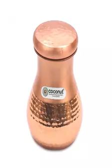 Coconut Copper Hammered Jug Pitcher with Lid Capacity 1000 ML with 2 Pure Copper Hammered Glass
