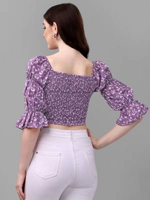 Purple printed georgette crop-tops 2