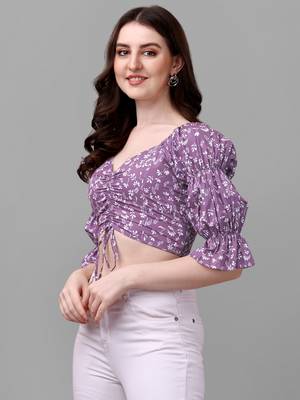 Purple printed georgette crop-tops 3