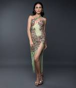 Bright Green One Shoulder Sequin Ankle Length Dress