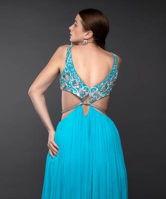 Blue & Pink Embroidered Body Cut Ombre Georgette Gown 6