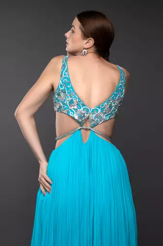 Blue & Pink Embroidered Body Cut Ombre Georgette Gown