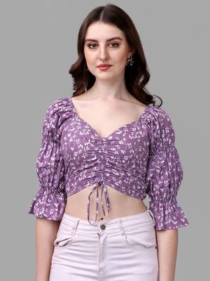 Purple printed georgette crop-tops 1