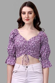 Purple printed georgette crop-tops