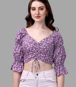 Purple printed georgette crop-tops