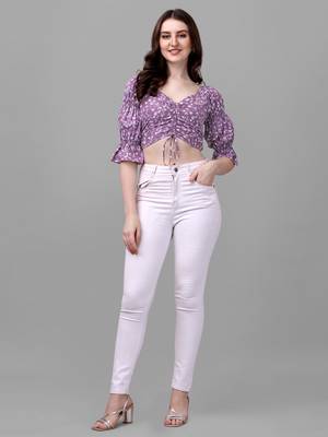 Purple printed georgette crop-tops 4