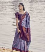 Purple woven silk saree with blouse
