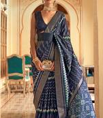 Blue printed patola saree with blouse