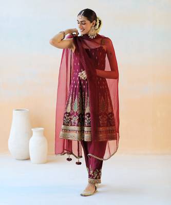 Burgundy Anarkali Set 2