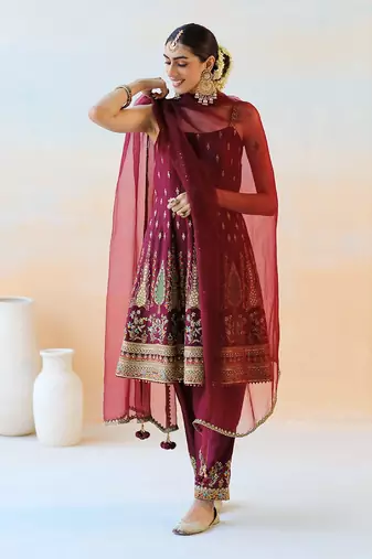 Burgundy Anarkali Set