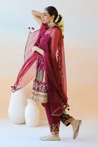 Burgundy Anarkali Set