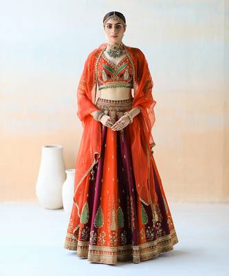 Fire Orange & Burgundy Lehenga Set 1