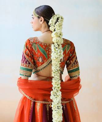 Fire Orange & Burgundy Lehenga Set 2