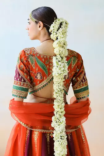 Fire Orange & Burgundy Lehenga Set