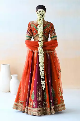 Fire Orange & Burgundy Lehenga Set