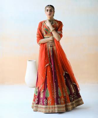 Fire Orange & Burgundy Lehenga Set 4