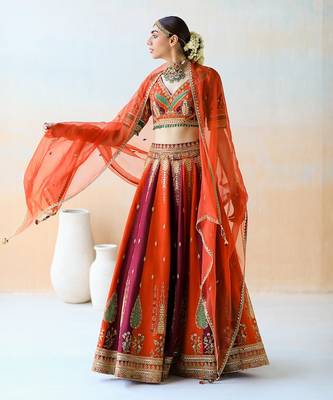 Fire Orange & Burgundy Lehenga Set 5