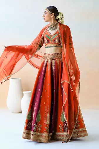 Fire Orange & Burgundy Lehenga Set